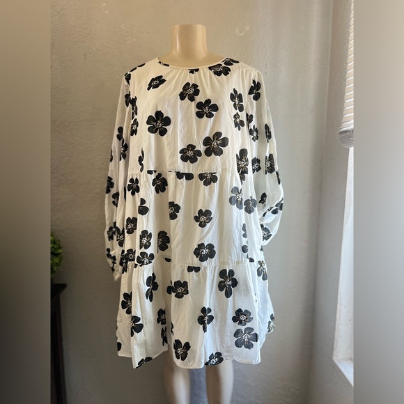 Who What Wear Black and Tan Puff Sleeve Sundress size XL has pockets 100% cotton - Picture 4 of 9